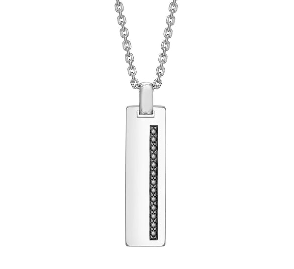Hoxton London Men's Sterling Silver Black Sapphire Set Dog Tag Adjustable Necklace