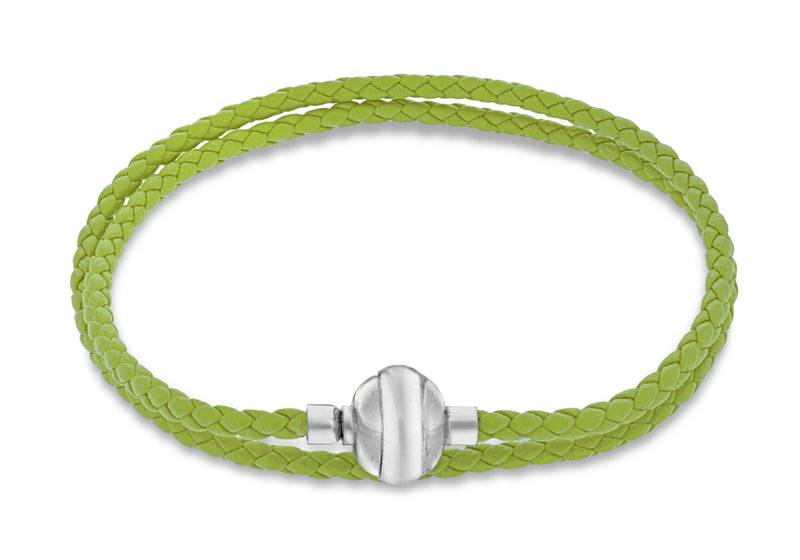 Sterling Silver Green Plaited Leather Wrap Bracelet 41m/16"9