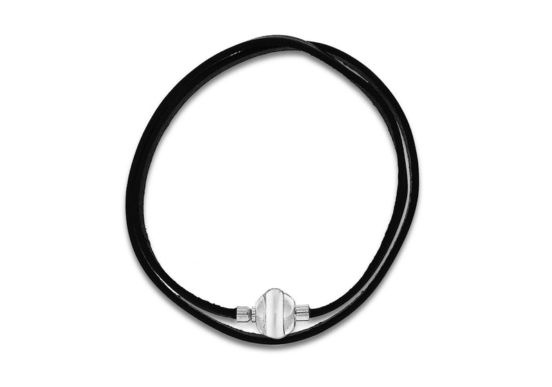 Sterling Silver Black Leather Wrap Bracelet 41m/16"9