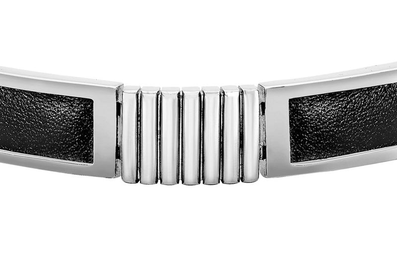 Hoxton London Men's Sterling Silver Bold Link Leather Inlay with Ribbed Detail9