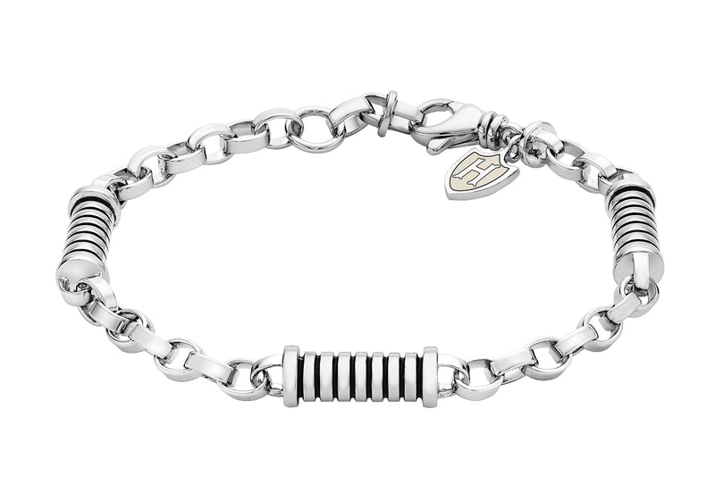 Hoxton London Men's Sterling Silver Stripe ylindrial Link Adjustable Bracelet