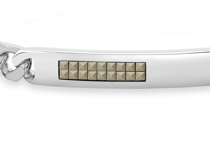 Hoxton London Men's Sterling Silver Pyramid Marasite Set ID Bracelet