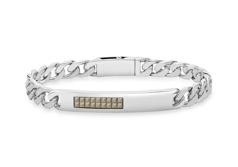 Hoxton London Men's Sterling Silver Pyramid Marasite Set ID Bracelet