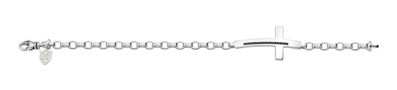 Hoxton London Men's Sterling Silver Stone Black Zirconia  Cross Adjustable Bracelet