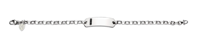 Hoxton London Men's Sterling Silver Stone Black Zirconia  ID Adjustable Bracelet