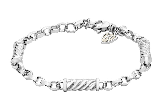 Hoxton London Men's Sterling Silver Twist ylindrial Link Adjustable Bracelet