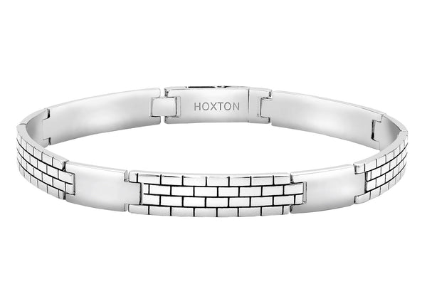 Hoxton London Men's Sterling Silver Brick Pattern Bar Bracelet
