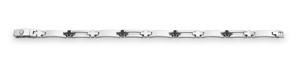 Hoxton London Men's Sterling Silver Black Sapphire Set Cross Bar Bracelet