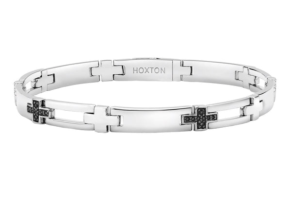 Hoxton London Men's Sterling Silver Black Sapphire Set Cross Bar Bracelet