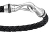 Hoxton London Men's Sterling Silver Black Sapphire Set Silver and Leather Hook Bracelet