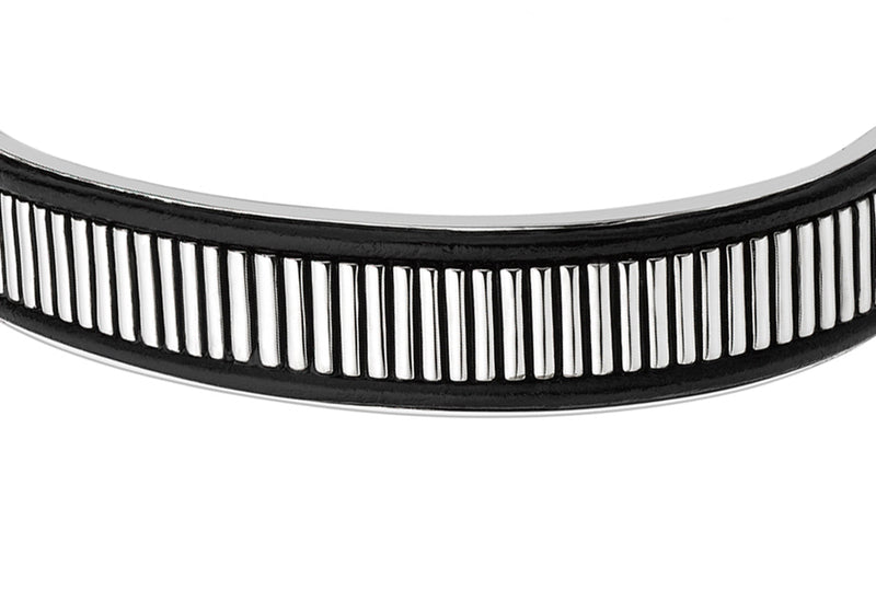 Hoxton London Men's Sterling Silver Bold Leather Ribbed uff Bangle