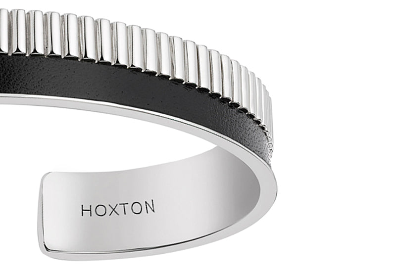 Hoxton London Men's Sterling Silver Bold Leather Inlay uff Bangle