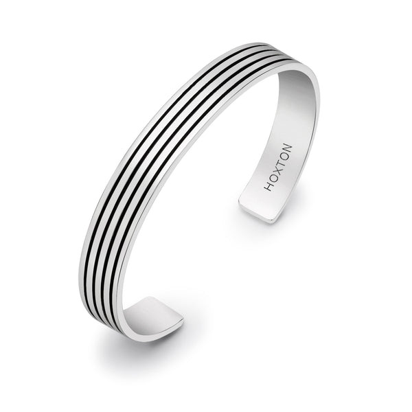 Hoxton London Men's Sterling Silver Striped uff Bangle