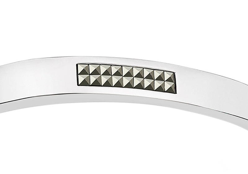 Hoxton London Men's Sterling Silver Pyramid Marasite Set Square Edge uff Bangle
