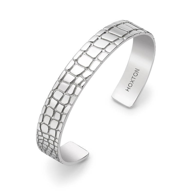 Hoxton London Men's Sterling Silver Wild Crocodile Pattern Cuff Bangle