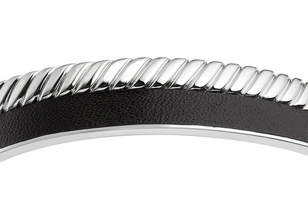 Hoxton London Men's Sterling Silver Twist Leather Inlay uff Bangle