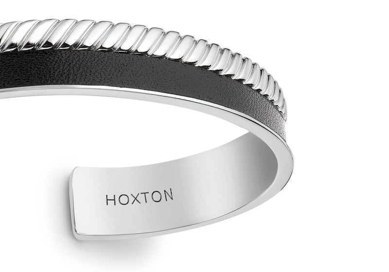 Hoxton London Men's Sterling Silver Twist Leather Inlay uff Bangle