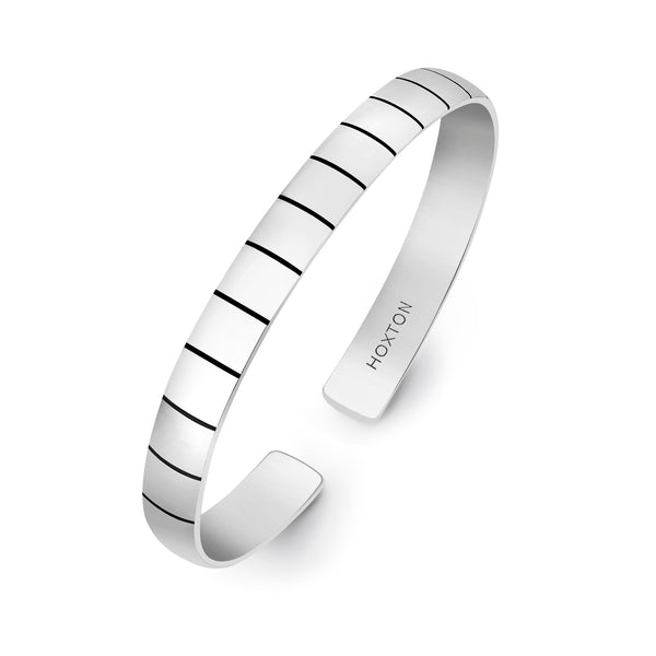 Hoxton London Men's Sterling Silver Brick High Polish Ribbed Bangle