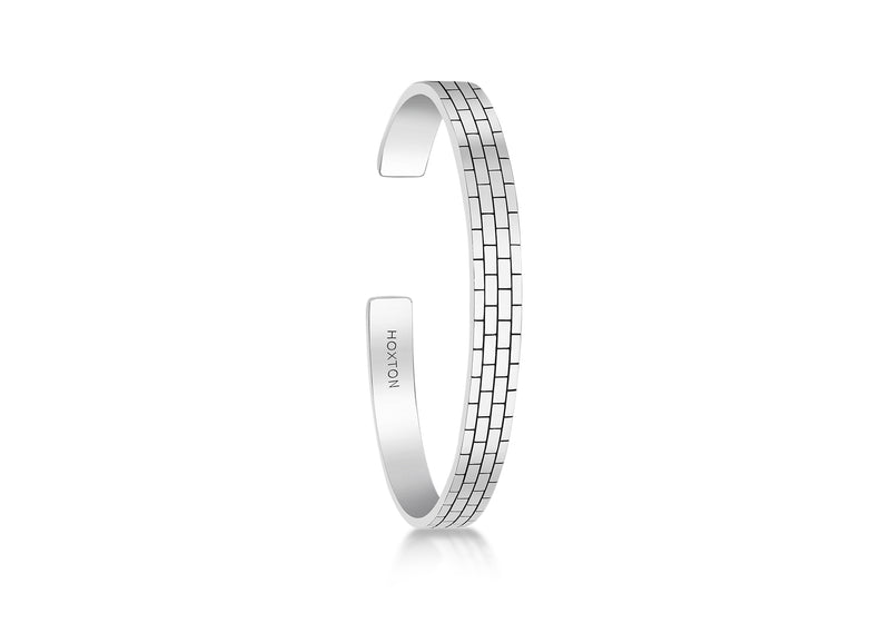Hoxton London Men's Sterling Silver Brick Pattern Bangle