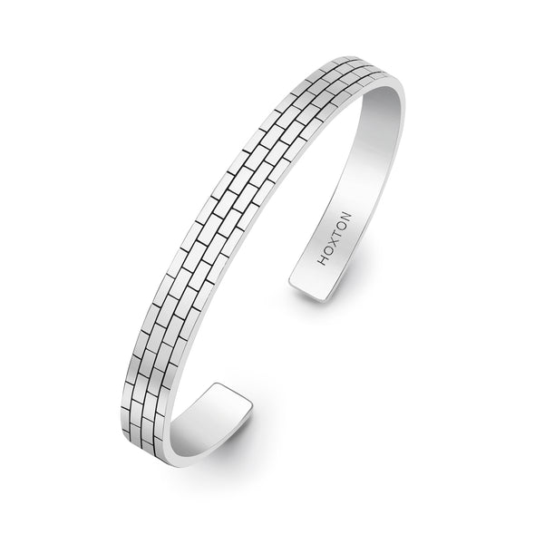 Hoxton London Men's Sterling Silver Brick Pattern Bangle