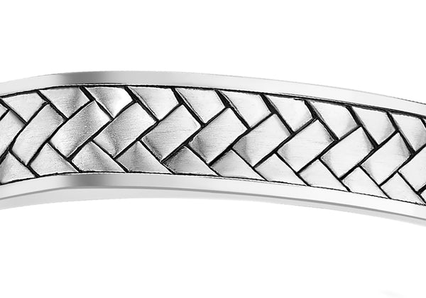 Hoxton London Men's Sterling Silver Rhodium Plated Herringbone uff Bangle