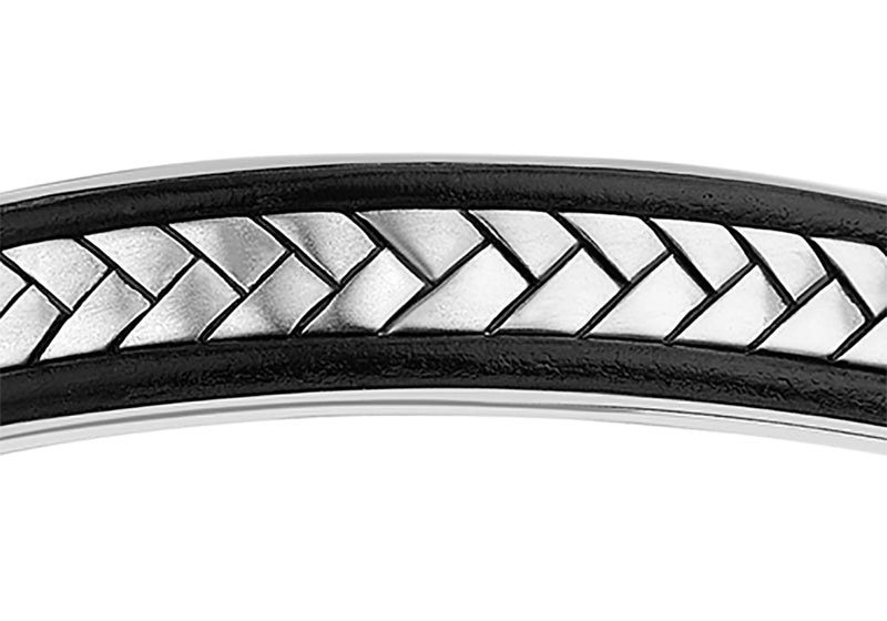 Hoxton London Men's Sterling Silver Herringbone Leather Inlay uff Bangle