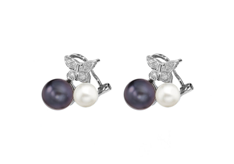 18ct White Gold with Black & White Pearls Earrings