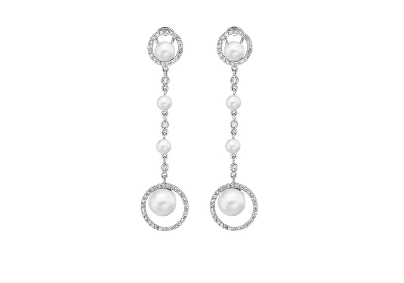 18ct White Gold & Diamond Set Pearl Drop Earrings