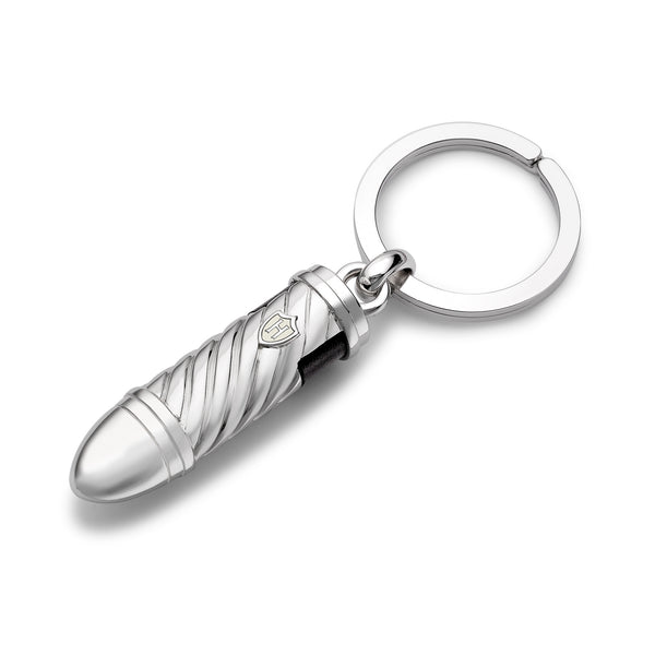 Hoxton London Men's Sterling Silver Twist Bullet Leather Inlay KeyRing