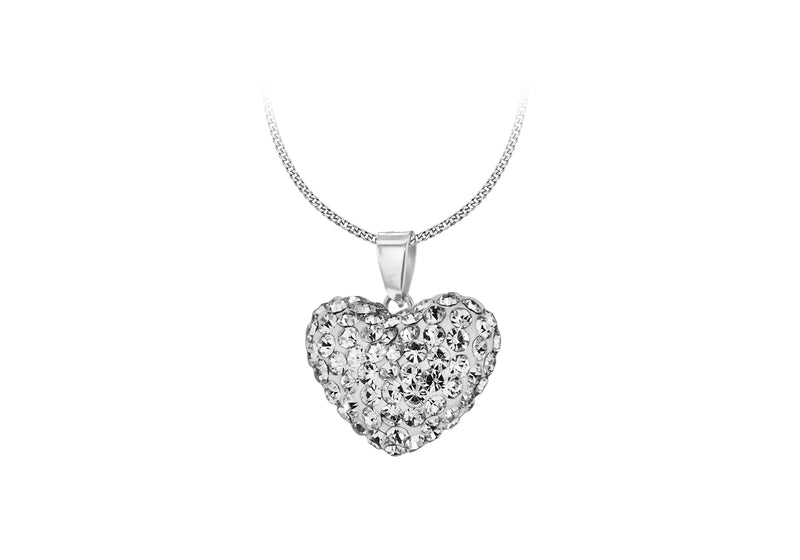 Sterling Silver Crystal Puff Heart Pendant