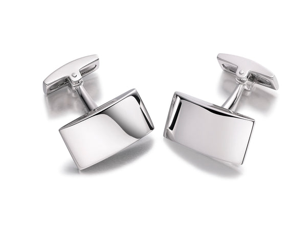 Hoxton London Men's Sterling Silver Rectangular Plain Domed Cufflinks