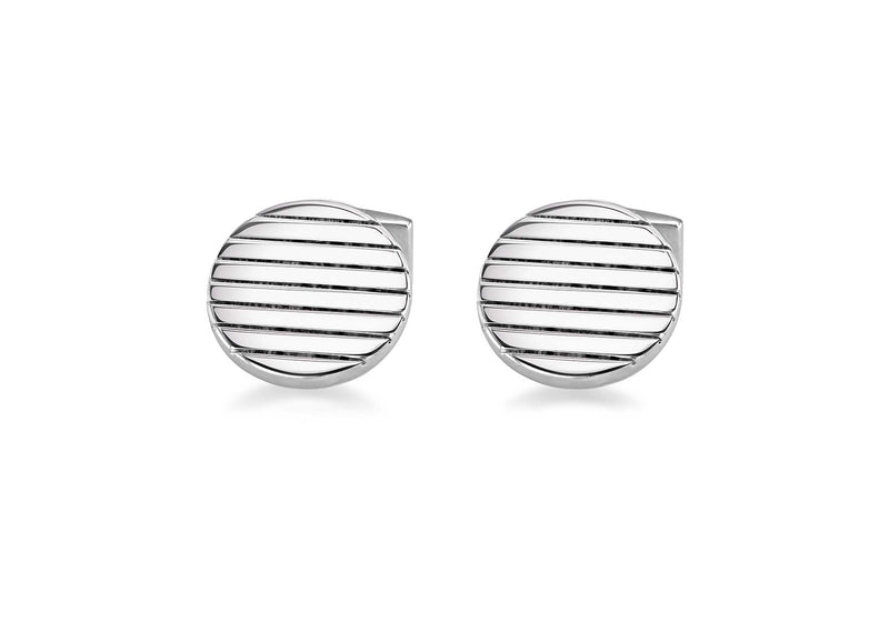 Hoxton London Men's Sterling Silver Round Ribbed Cufflinks