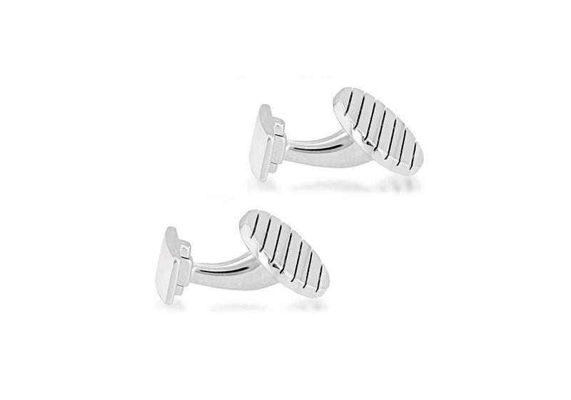 Hoxton London Men's Sterling Silver Round Ribbed Cufflinks