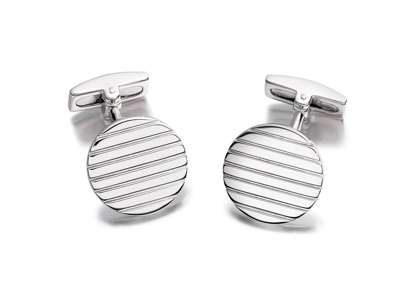 Hoxton London Men's Sterling Silver Round Ribbed Cufflinks