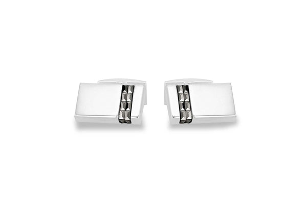 Hoxton London Men's Sterling Silver Vertial Marasite Set Retangle Cufflinks