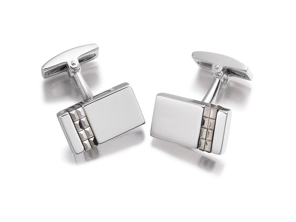 Hoxton London Men's Sterling Silver Vertial Marasite Set Retangle Cufflinks