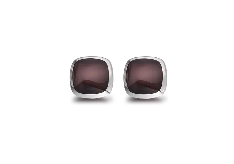Hoxton London Men's Sterling Silver Brown Cats Eye Square ushion Cufflinks