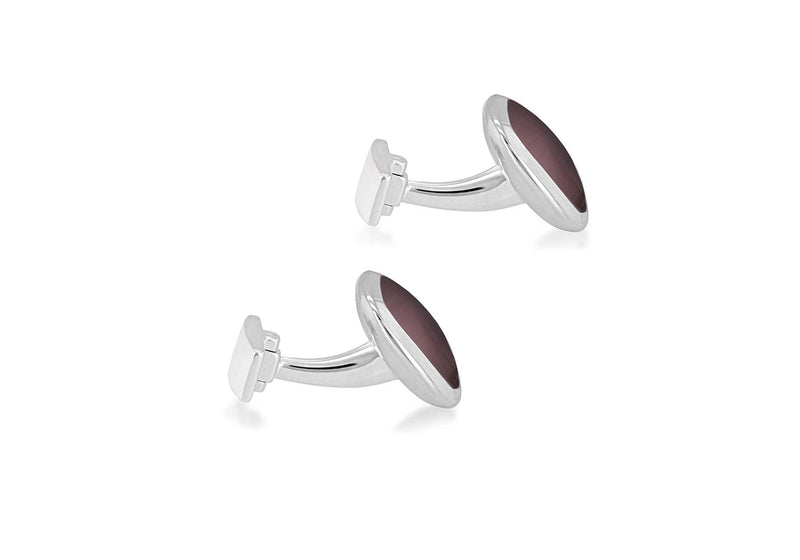 Hoxton London Men's Sterling Silver Brown Cats Eye Square ushion Cufflinks