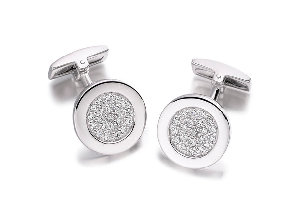 Hoxton London Men's Sterling Silver Round Zirconia  Cufflinks