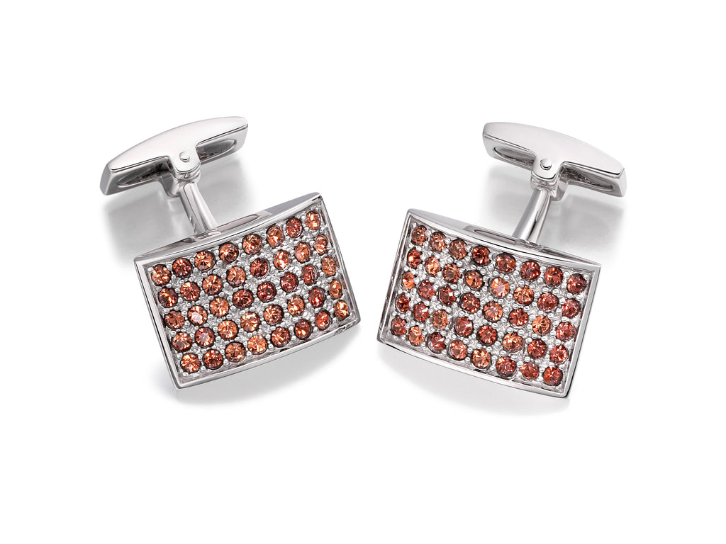 Hoxton London Men's Sterling Silver Brown Zirconia  urve Retangle Cufflinks