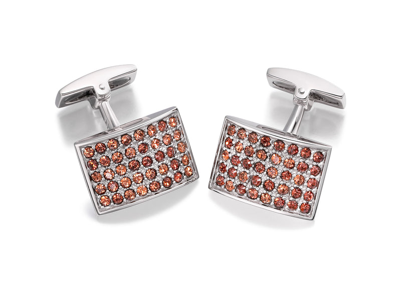 Hoxton London Men's Sterling Silver Brown Zirconia  urve Retangle Cufflinks