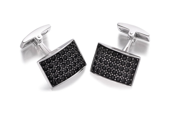 Hoxton London' Men's Sterling Silver Black Zirconia  urve Retangle Cufflinks