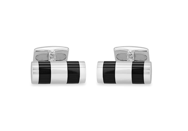 Hoxton London Men's Sterling Silver and Black Onyx ylindrial Cufflinks