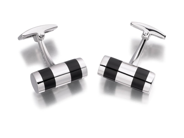 Hoxton London Men's Sterling Silver and Black Onyx Cylindrial Cufflinks
