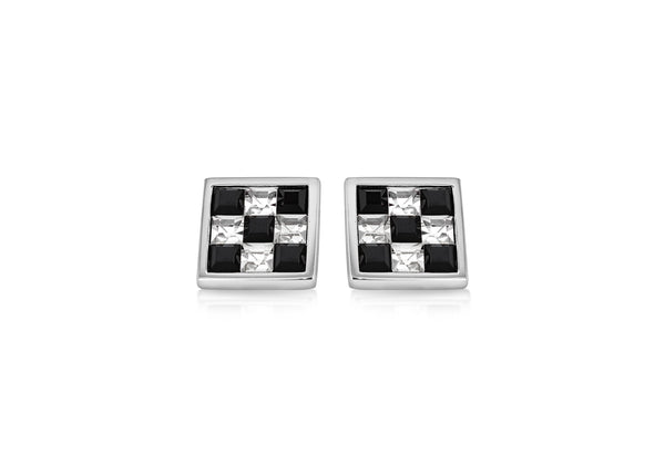 Hoxton London Men's Sterling Silver Black and White Crystal hequerboard Square Cufflinks