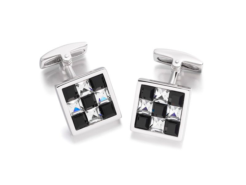 Hoxton London Men's Sterling Silver Black and White Crystal hequerboard Square Cufflinks