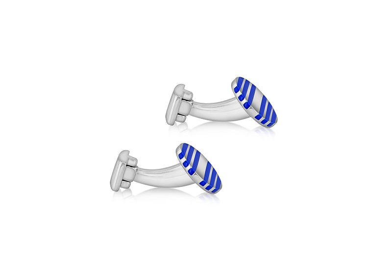 Hoxton London Men's Sterling Silver Blue Enamel Stripe Round Cufflinks