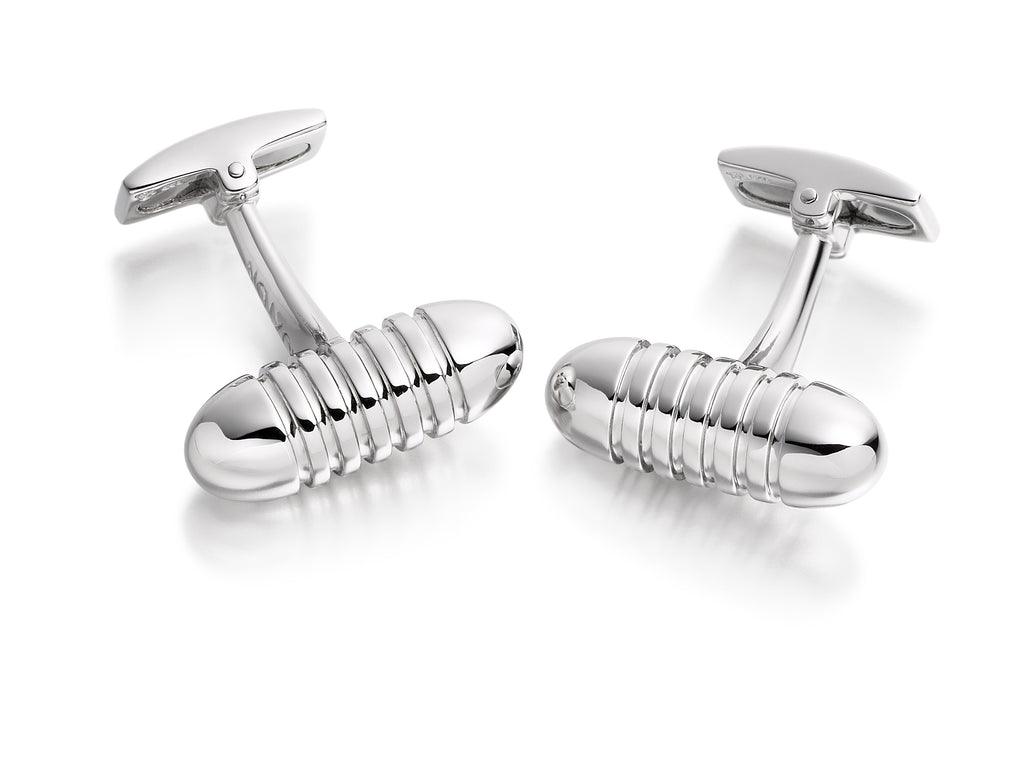 Hoxton London Men's Sterling Silver Ribbed Bullet Cufflinks