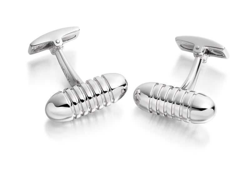 Hoxton London Men's Sterling Silver Ribbed Bullet Cufflinks