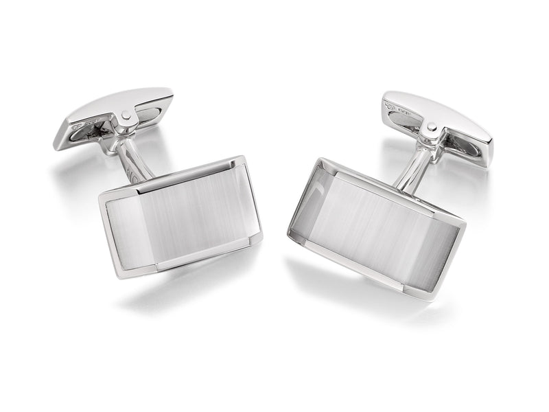 Hoxton London Men's Sterling Silver and Grey Cats Eye Rectangle Cufflinks